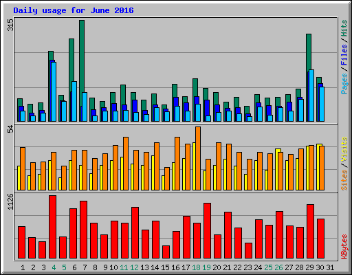 Daily usage for June 2016